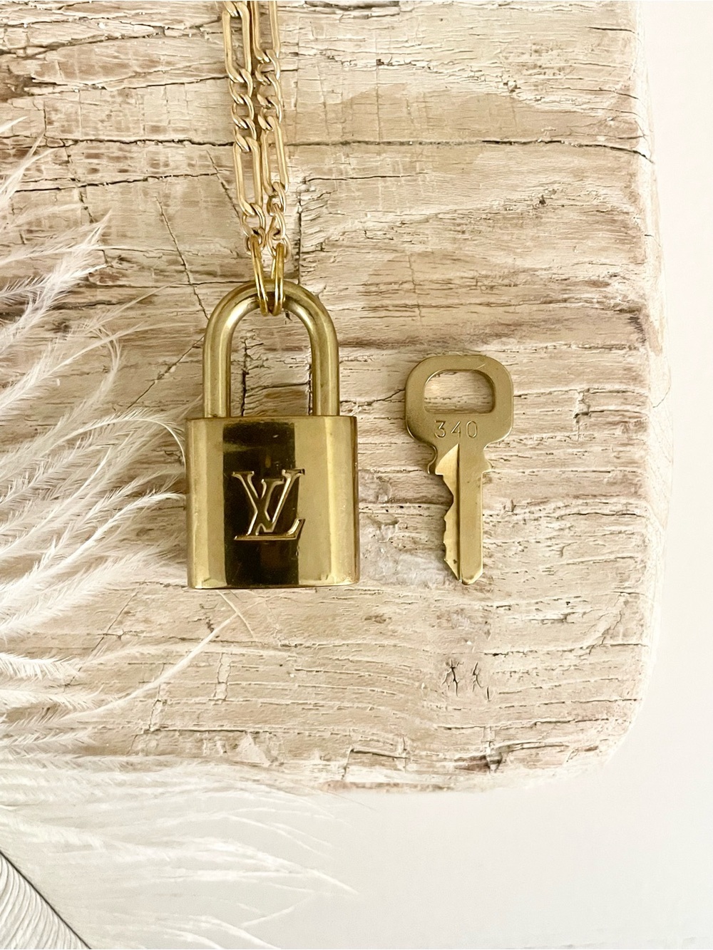 LOUIS VUITTON |  Gold Padlock Pendant Necklace with Matching Key Set